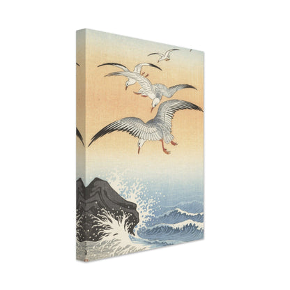 Five seagulls above turbulent sea (1900 - 1930) by Ohara Koson - Print Material - Master's Gaze