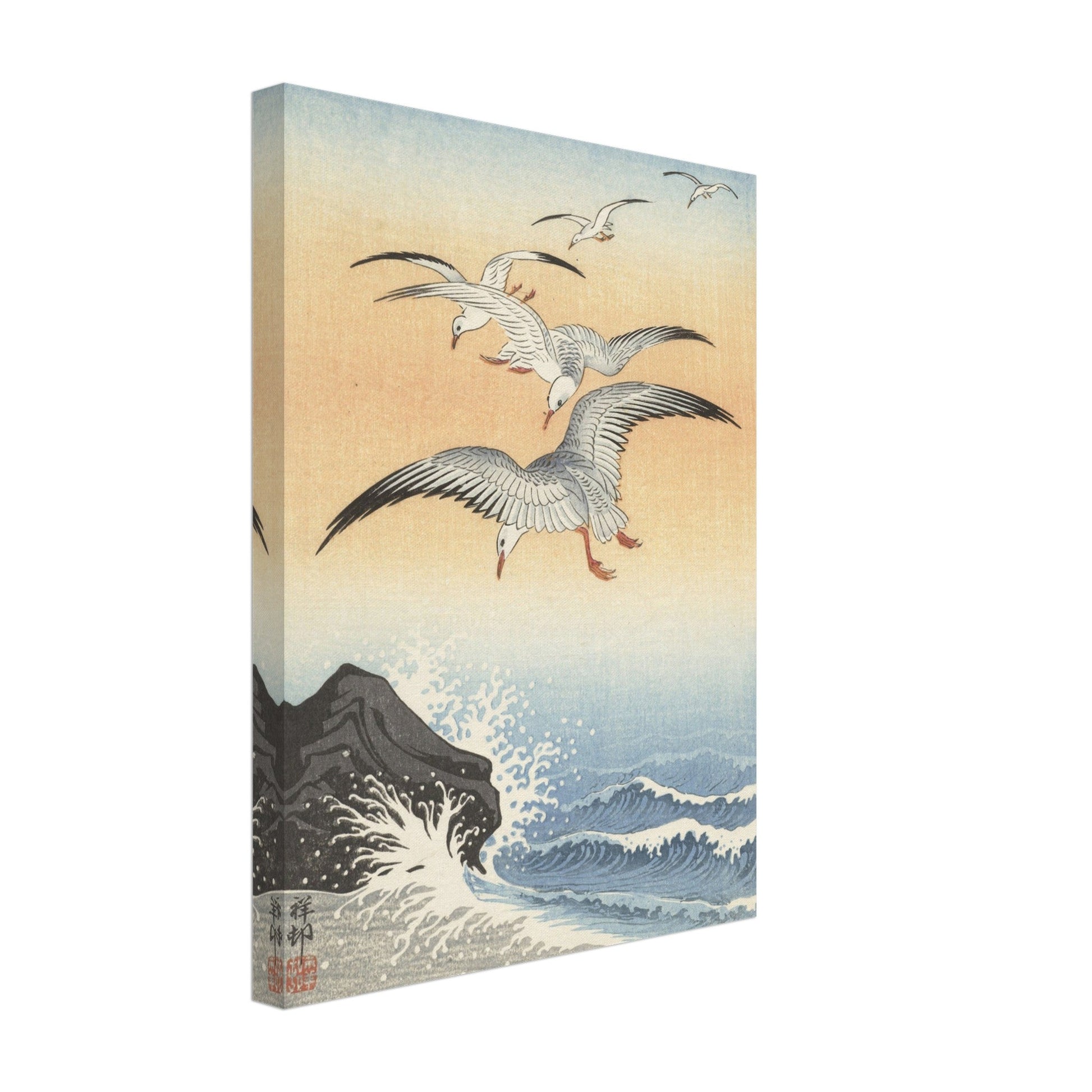 Five seagulls above turbulent sea (1900 - 1930) by Ohara Koson - Print Material - Master's Gaze