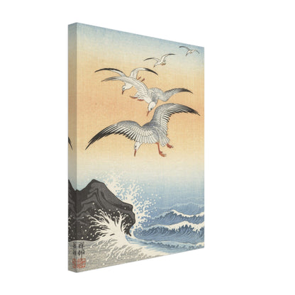 Five seagulls above turbulent sea (1900 - 1930) by Ohara Koson - Print Material - Master's Gaze