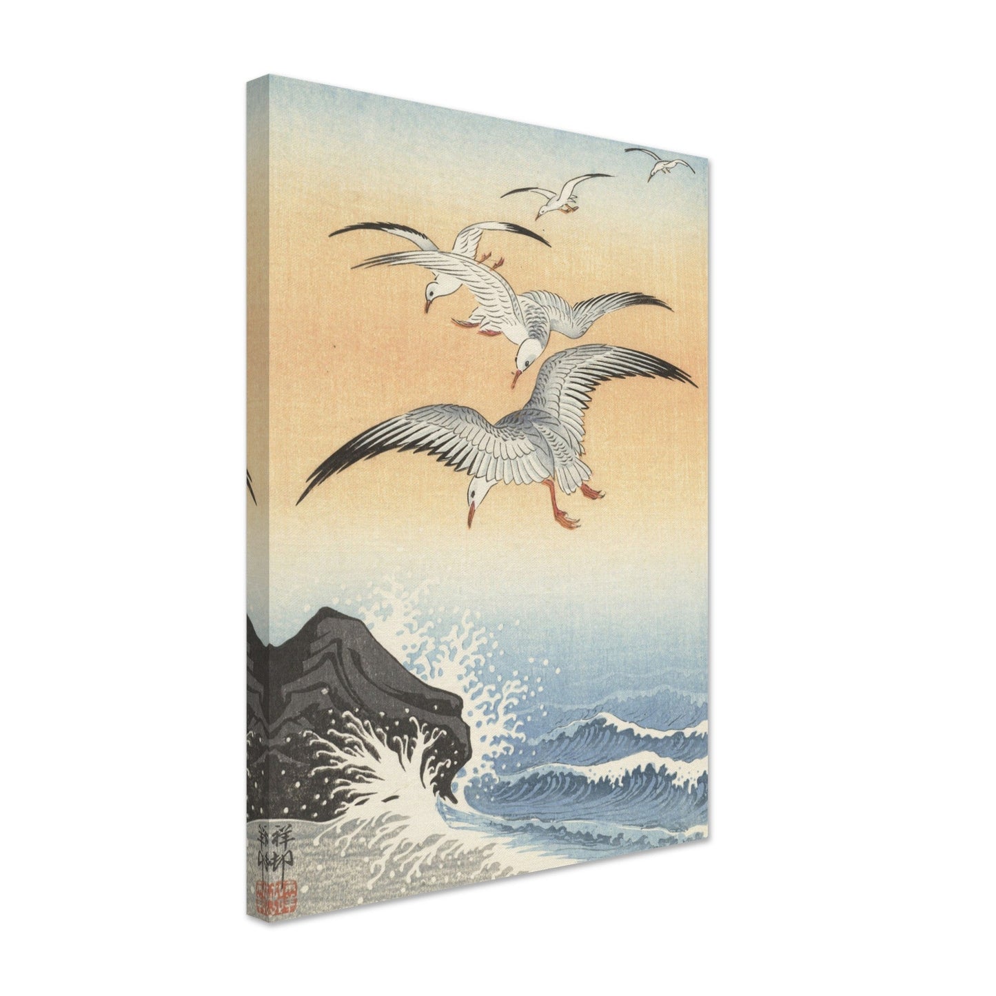 Five seagulls above turbulent sea (1900 - 1930) by Ohara Koson - Print Material - Master's Gaze