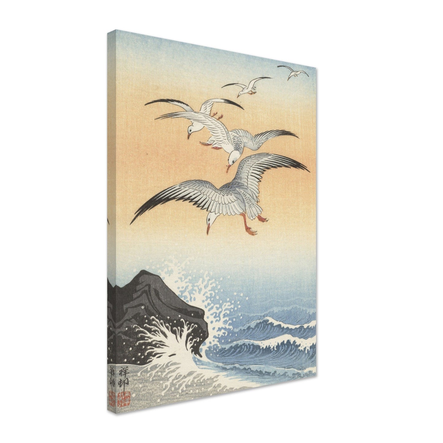 Five seagulls above turbulent sea (1900 - 1930) by Ohara Koson - Print Material - Master's Gaze