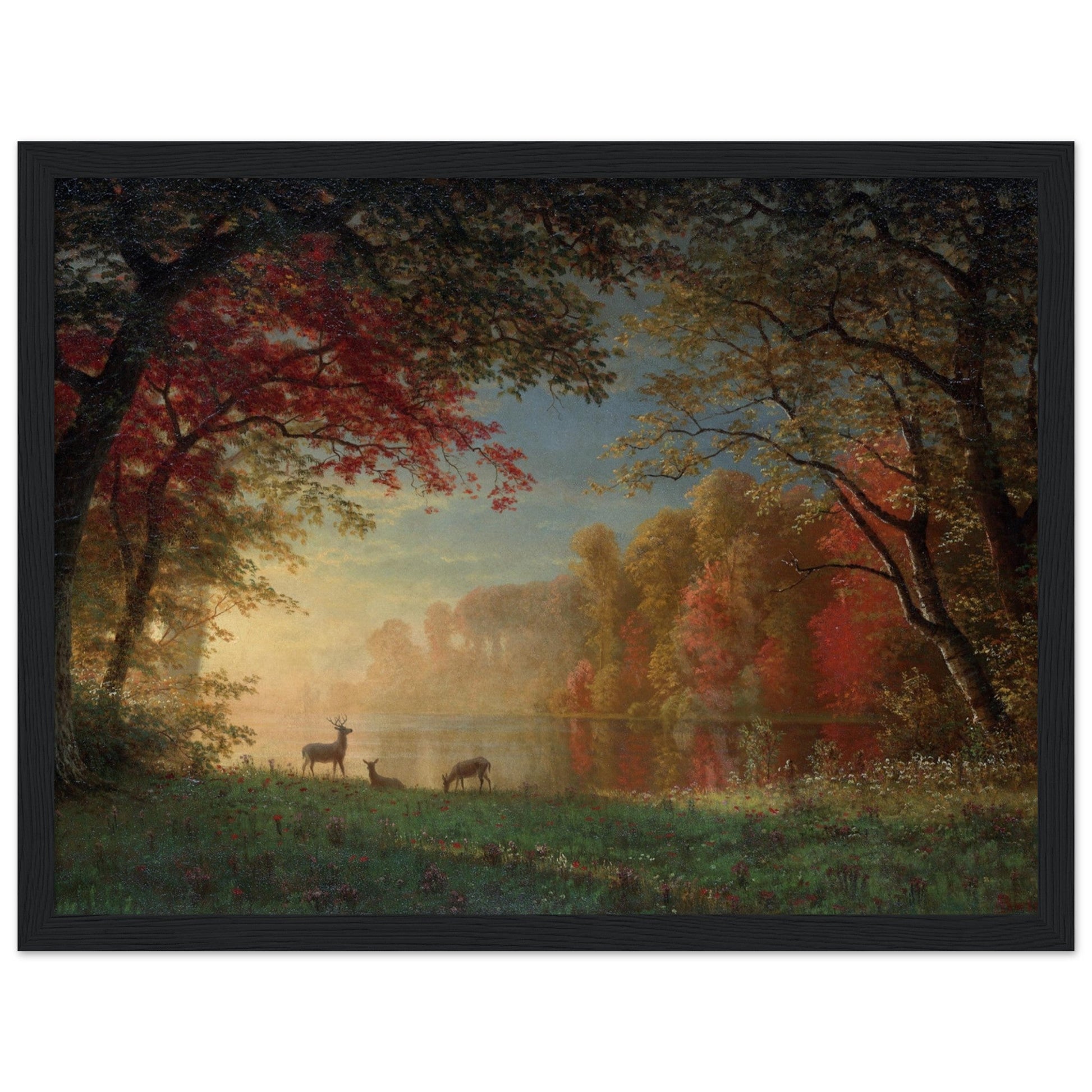 Indian Sunset, Deer by a Lake (ca. 1880–90) by Albert Bierstadt - Print Material - Master's Gaze