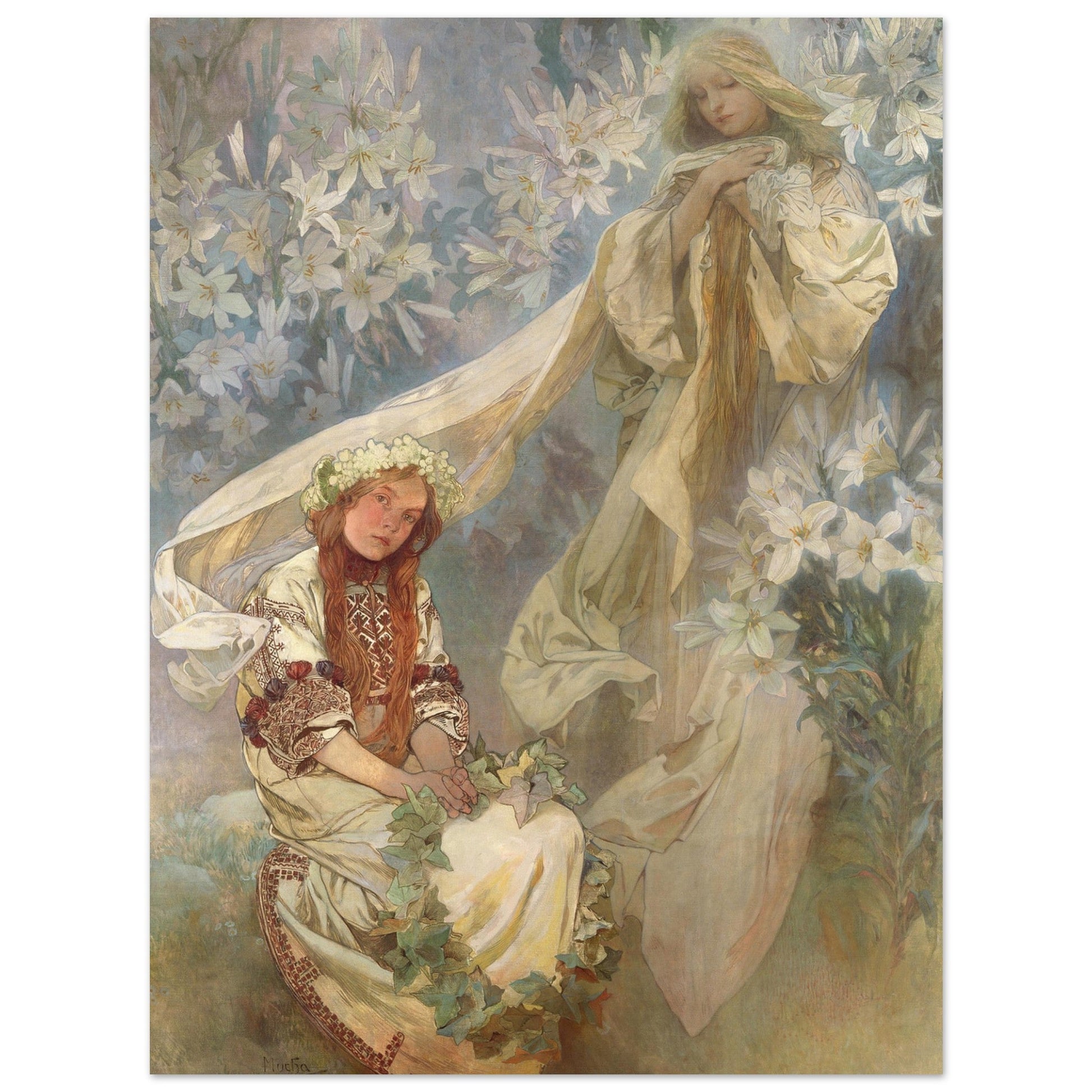 Madonna of the Lilies (1905) by Alphonse Mucha - Print Material - Master's Gaze