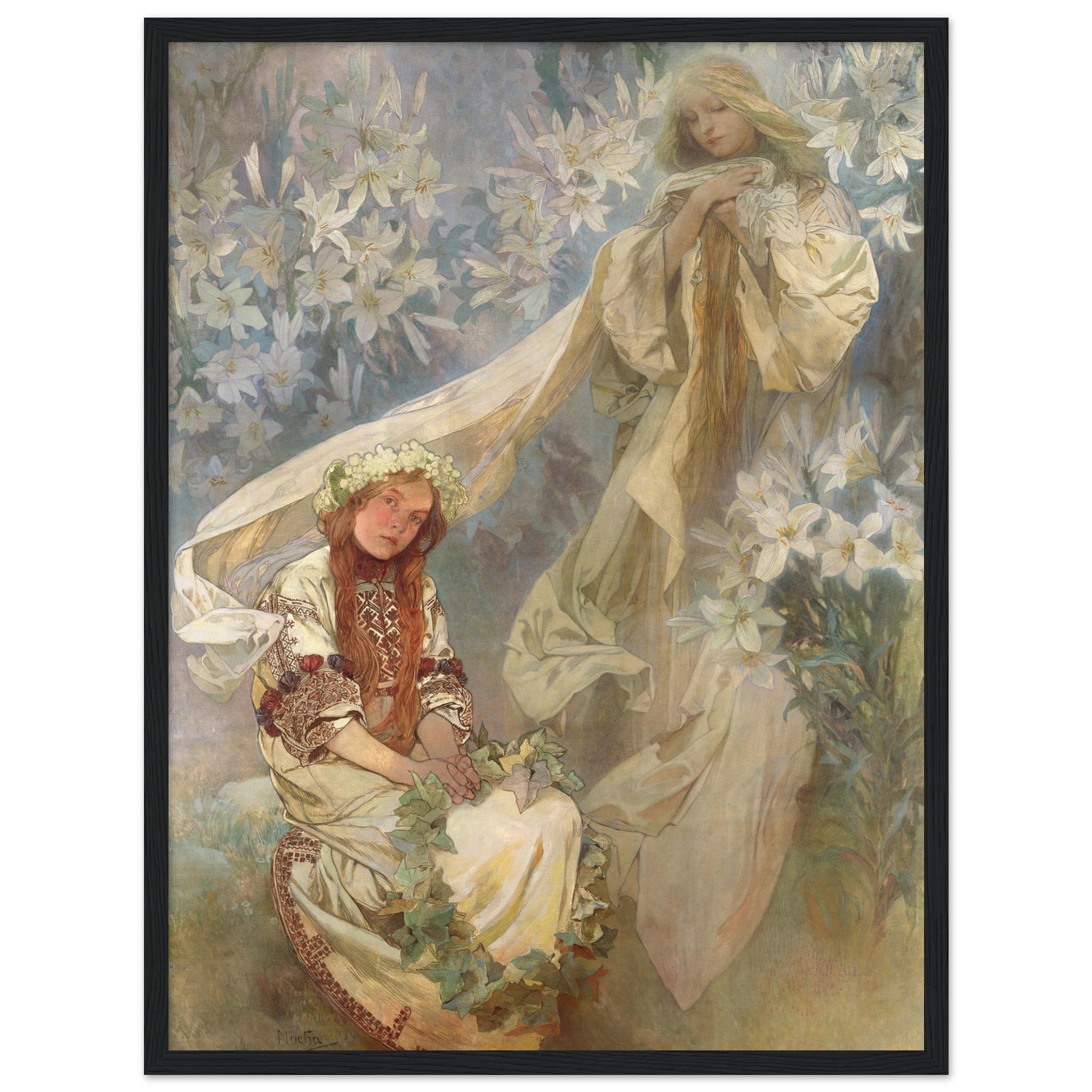 S-M-L-XL Custom Ceramic Women hotsell Painting Tile Mural. Maria Madonna Of The Lilies By Alphonse Mucha