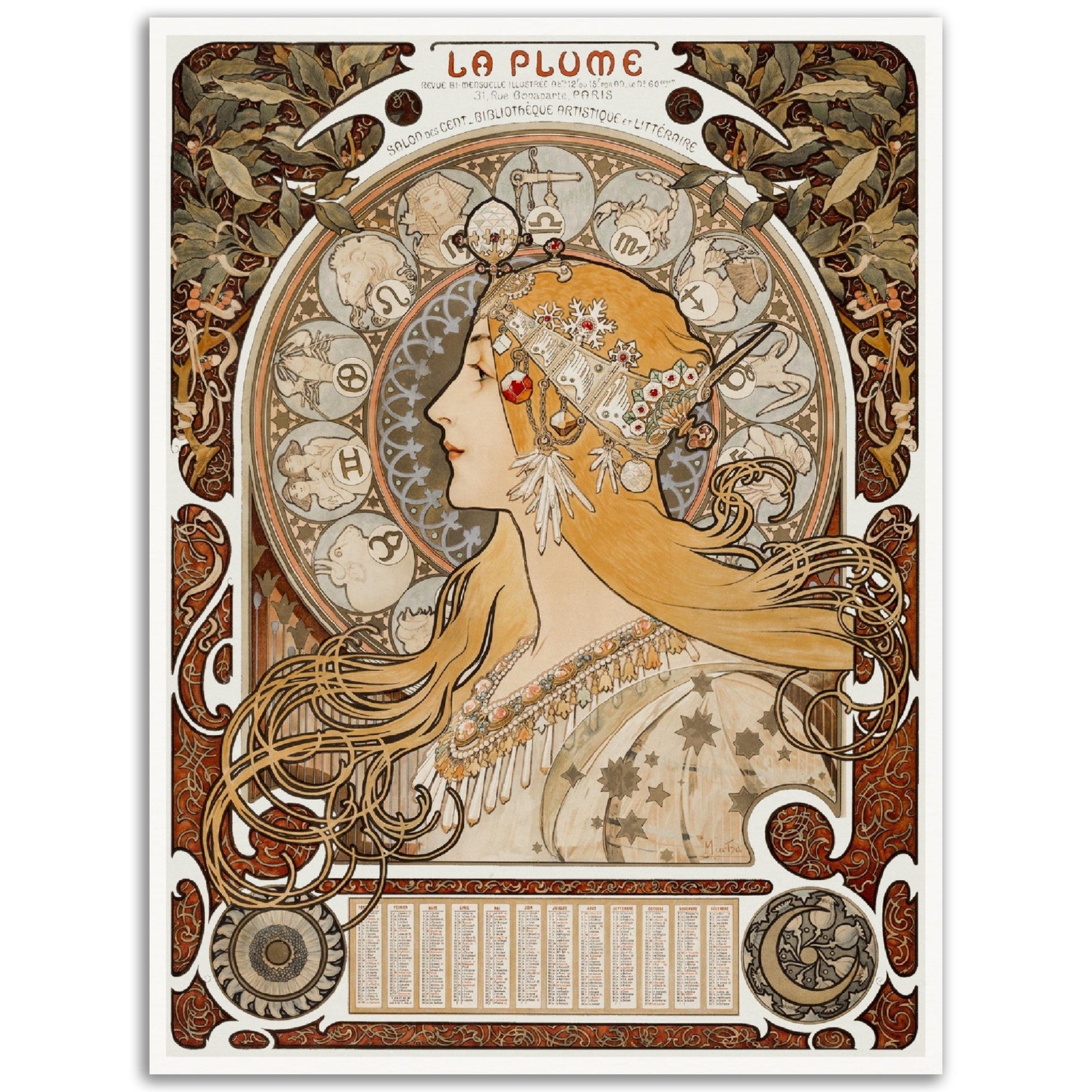 Zodiaque or La Plume (ca. 1896–1897) by Alphonse Mucha - Print Material - Master's Gaze